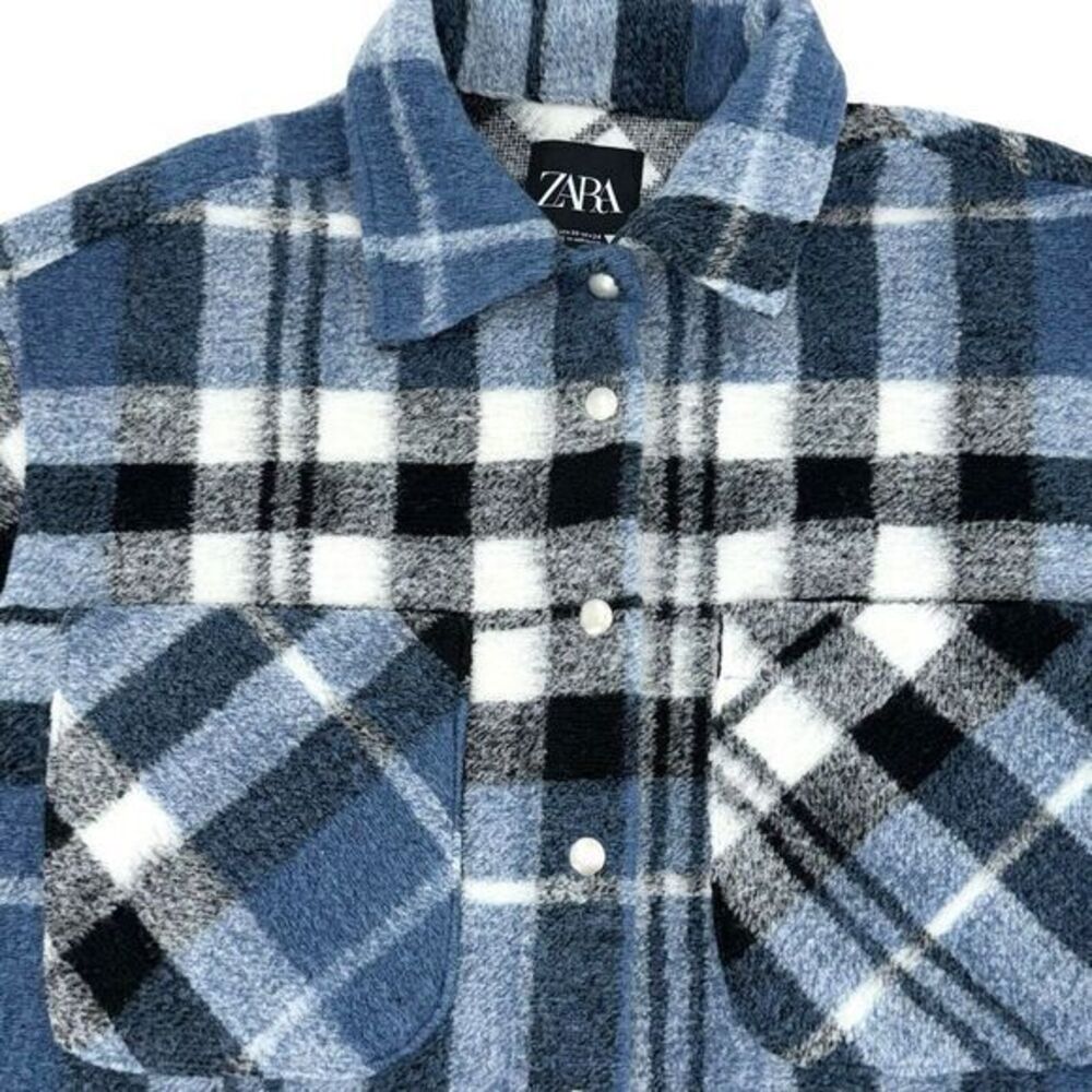 Zara Women's Blue Oversize Plaid Flannel Jacket Women's Size XS - Picture 9 of 11